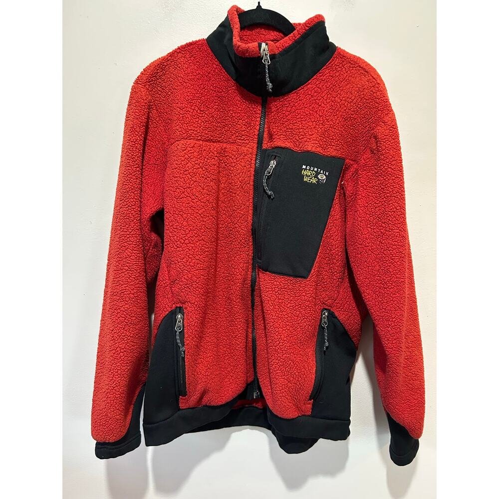 Mountain Hardware fleece jacket womens L red black full zip some wear